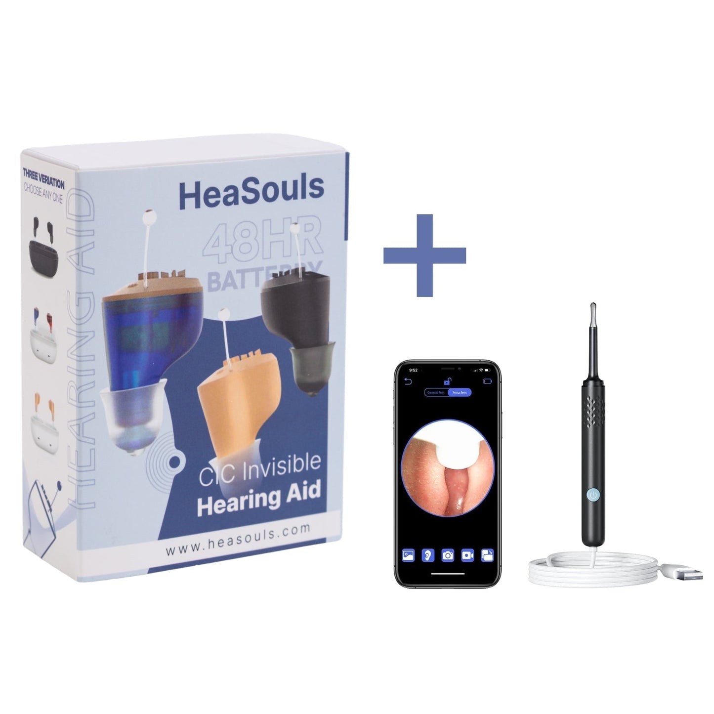 1x HeaSouls CIC Hearing Aids + LED Ear Cleaner